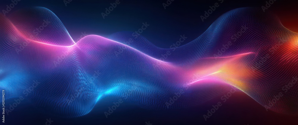 Poster futuristic abstract wave design with gradient patterns and neon light effect in cyberpunk style