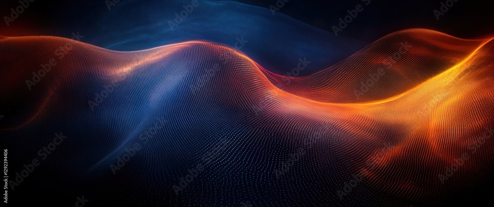 Poster abstract digital wave flow design with particle light and geometric shapes in futuristic technology 