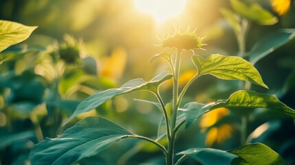 Obraz premium Sunflower leaves reaching for the sun garden photography natural environment close-up growth and resilience