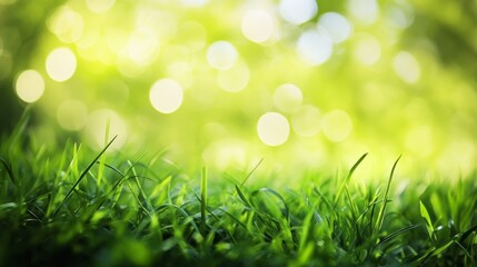 Obraz premium Captivating sunlit bokeh of lush green grass nature photography eco-friendly environment close-up perspective eco-conscious concept