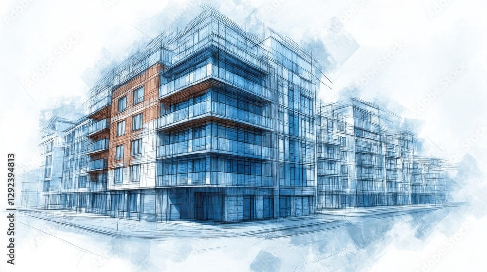 Poster apartment building blueprint sketch architecture design