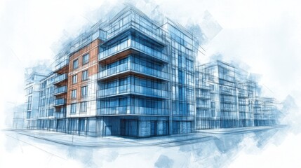 Apartment Building Blueprint Sketch Architecture Design