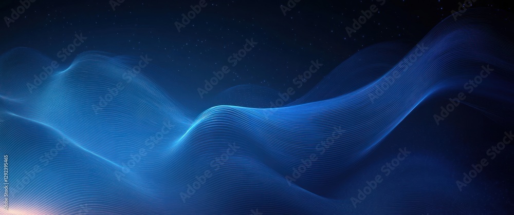 Poster abstract digital design with blue waves and luminescent lighting for technology background