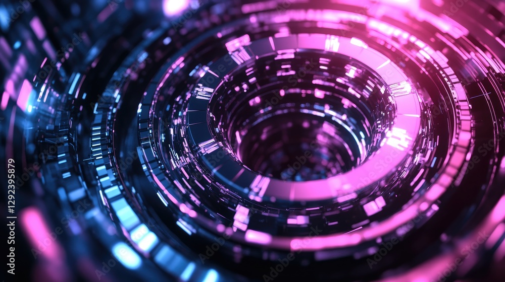 Poster intricate superconducting quantum chip on a deep space-blue gradient background, showcasing limitles