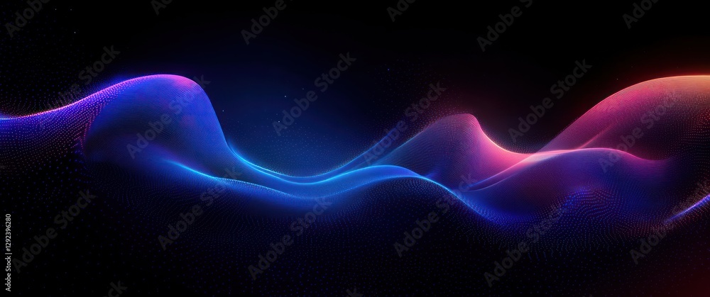 Poster futuristic abstract waves with neon light and gradient background in vector art style