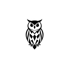 Simplistic black and white owl logo with modern lines, isolated on white background, symbolizing wisdom.