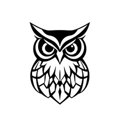 Minimalist Owl Silhouette: Bold Black and White. The owl features a stylized design, showcasing sharp angles and bold lines, creating a strong visual impression.