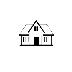 Simplified black and white house logo on a white background. A minimalist depiction of a house.