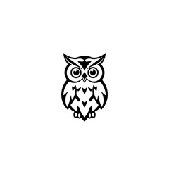Minimalist black and white illustration of an owl, with the subject centered on a white background.