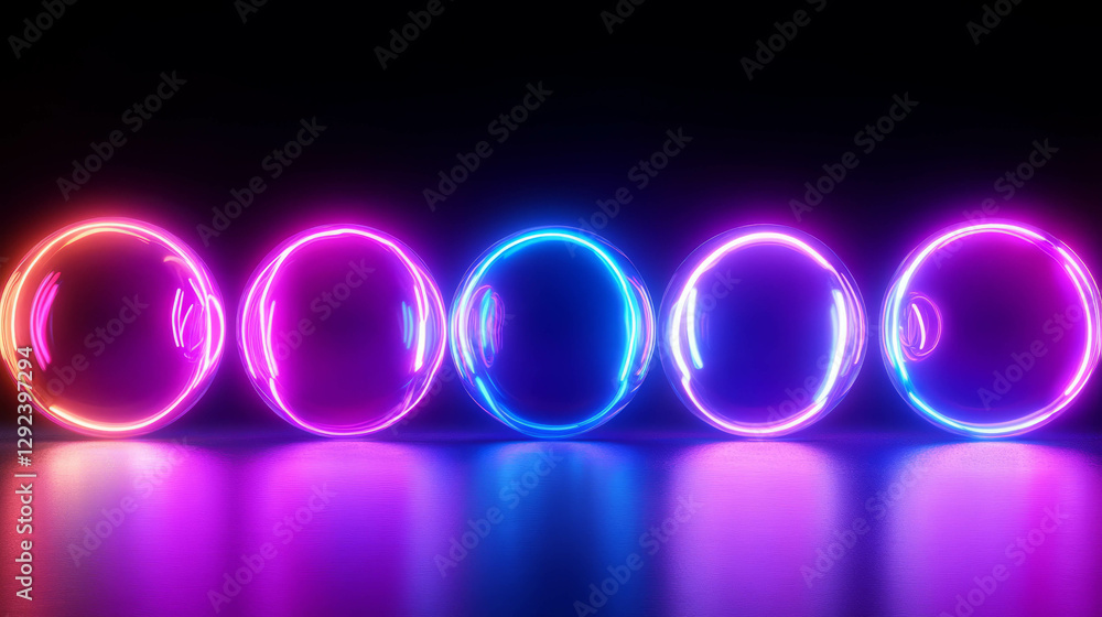 Poster pulsating neon orbs with vibrant light background for digital design