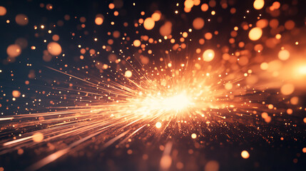 Fototapeta premium Fire lines with light sparks, cracker trail effect. Isolated sparkles of weld metal blade or petard. Bright glowing comet or electric circular saw scintilla, flying asteroid, Realistic 3d vector set