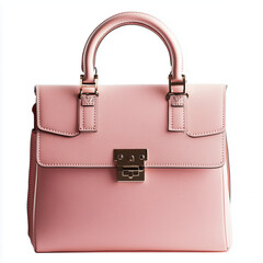 Pink leather handbag with metal hardware isolated on white background Generative ai