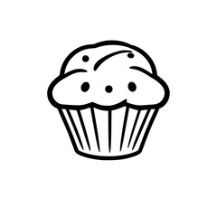 Simple black and white outline of a muffin with a slightly irregular shape.