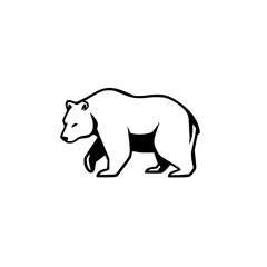 Fototapeta premium A solitary Polar Bear walking against a white backdrop, a simple black and white illustration.