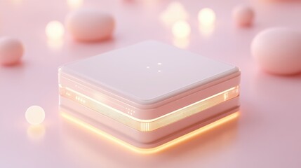 Micro-scaled quantum chip with glowing circuits on a soft pastel pink background, highlighting technology's future.