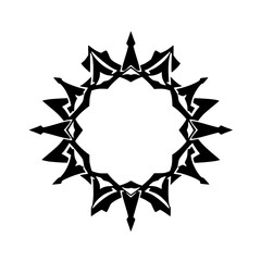 Black and White Symmetry: A symmetrical design with a ring of black abstract angular elements.