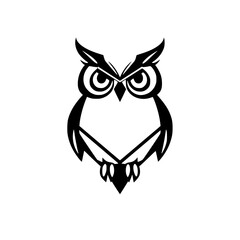 Minimalist Vector Image of an Owl - Black and White with Sharp Lines on White Background.