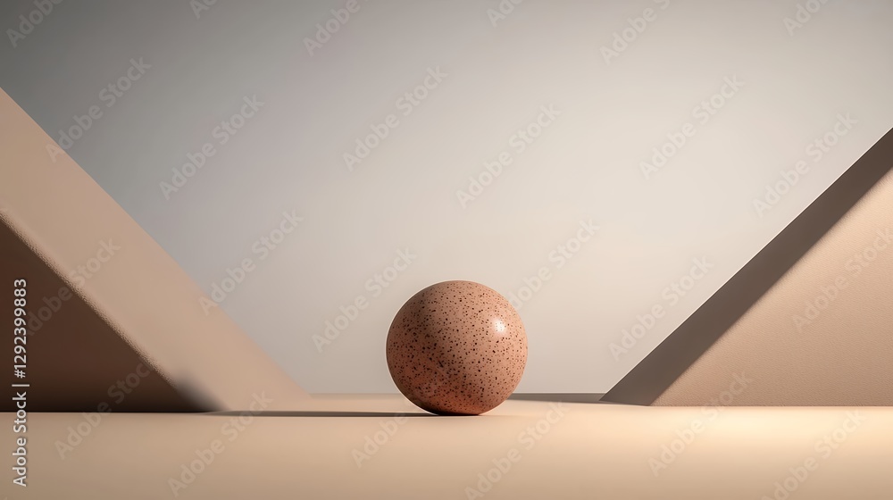 Poster speckled beige sphere between triangular forms
