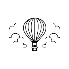 Obraz premium Black-and-white illustration of a minimalist hot air balloon with clouds.