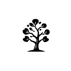 Obraz premium Minimalist Black and White Silhouette of a Tree with Rounded Leaves on White.