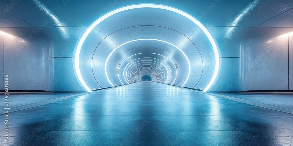 Poster futuristic geometric light corridor modern tunnel 3d rendering abstract space design