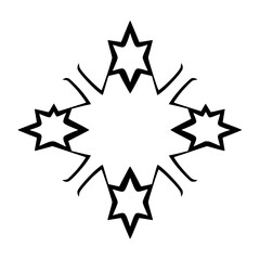 Obraz premium Black and white, stylized, geometric burst-like image of a central empty space surrounded by four stars.