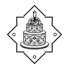 Two-Tiered Cake with Ornamented Candle & Geometric Background