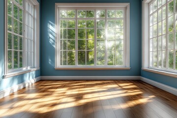 Obraz premium Renovation Contrast in Modern Bedroom with White and Blue Walls