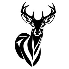 Black and white portrait of a deer with antlers, with a clean, minimalist style.