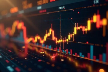 Obraz premium Golden market background with stock price data trade strategy chart, economics, strategy