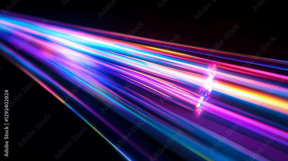 Poster vibrant spectrum of refracted rainbow light rays in motion for artistic background design