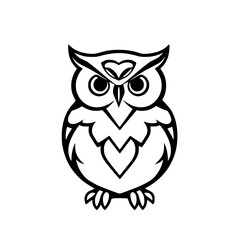 Black and white illustration of an owl, showcasing a heart-shaped eye-line and a stylized heart in the chest.
