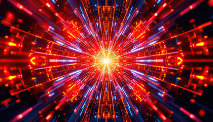 Fototapeta premium Abstract Red Blue Neon Tunnel Light Speed Background