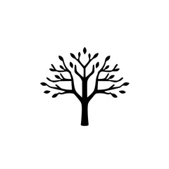 Fototapeta premium Minimalist Silhouetted Tree with Emerging Foliage Against White Background.