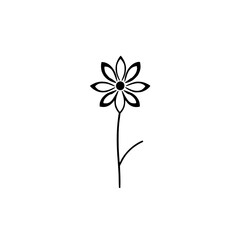 A minimalist illustration of a black and white flower against a white background, showcasing a clean and modern aesthetic.