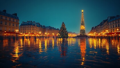 Fototapeta premium Parisian Christmas Square at Night