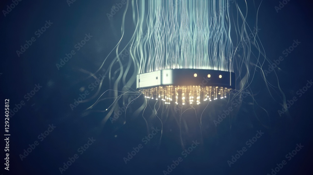 Poster superconducting quantum processor unit floating on a deep navy background, highlighting extreme effi