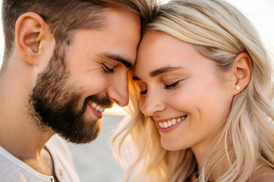 Firting Couple in a Close Up Romantic Forehead Touch