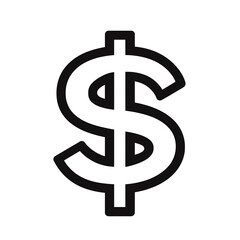 Obraz premium Dollar sign icon in black and white line art on white and transparent background, PNG.
