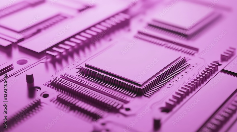 Poster ultra-modern superconducting quantum chip on a soft lavender background, highlighting cutting-edge c
