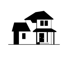 Two-story home with porch silhouette, vector