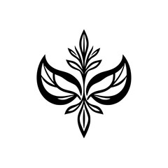 Geometric Black Leaf Emblem on White, Floral Vector Design, Symmetrical Symmetry