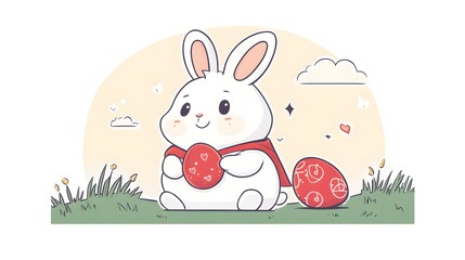 Obraz premium Heroic easter bunny saves the day with magic dreamland illustration whimsical front view adventure