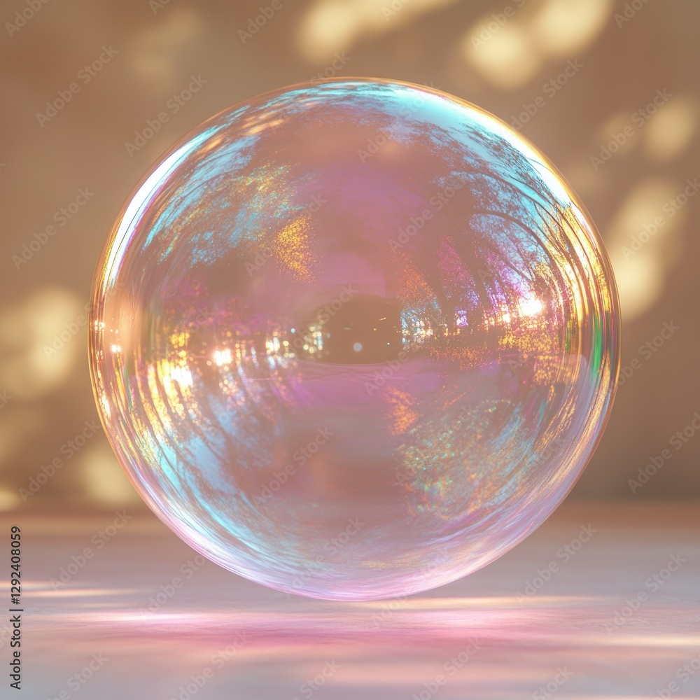 Poster surreal translucent bubble organic shape illuminated soft light gradient background iridescent color