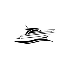 Modern yacht illustration in black, representing speed, luxury, and a sleek design.