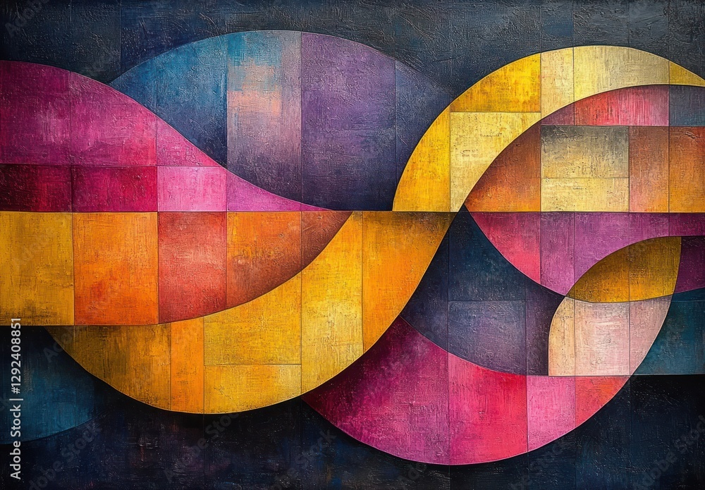 Poster abstract composition with pastel circles and dynamic lines