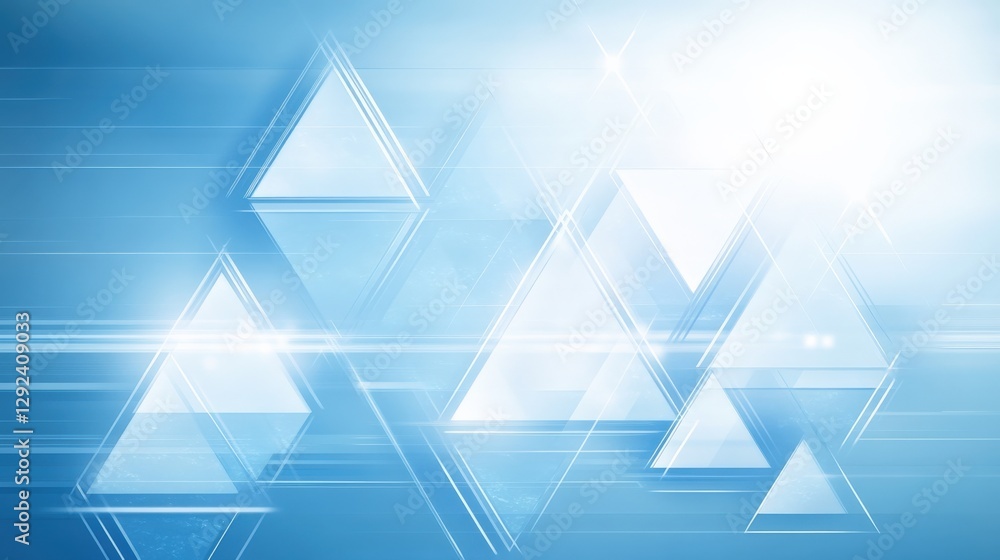 Poster abstract blue background with translucent triangles and soft light effects creating a modern design
