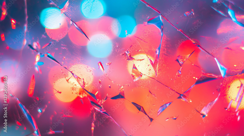 Poster abstract background with scratched glass and colorful light bokeh for creative design