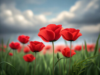 Fototapeta premium red poppy field. poppy, field, flower, red, nature, spring, summer, flowers, meadow, poppies, plant, tulip, blossom, garden, bloom, beauty, grass, sky, blue, color, season, tulips, rural, landscape, f