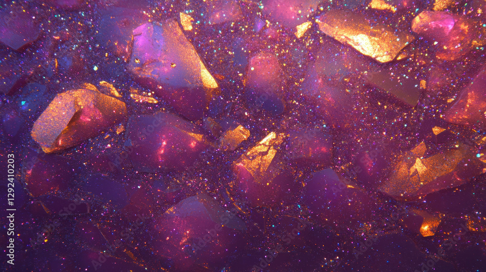 Poster glittering sparkles on colorful textured background for creative design projects